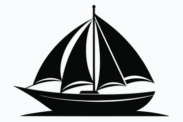 Striking Black Silhouette of Sailboat with Distinct Sails, Mast, and Hull Design