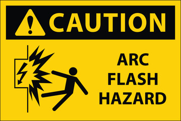 Caution Arc Flash Hazard  sign, logo, badge, icon, sticker, label, emblem, stamp, symbol, black, line, flat vector, isolated illustration.
