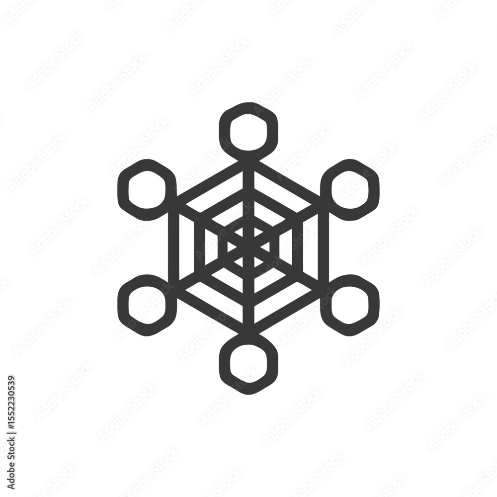 Poster geometric network icon: hexagonal nodes with interconnected lines on white background