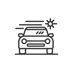 Car Icon with Speed Lines and Sun Symbol, Minimalist Style