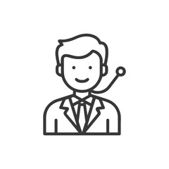 Obraz premium Minimalist Icon: Smiling Man with Headset, Business Attire, Line Art
