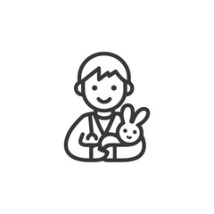 Smiling Veterinarian Holding a Bunny: Minimalist Line Art Icon