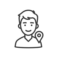 Man Avatar with Location Pin, Minimalist Line Art Icon