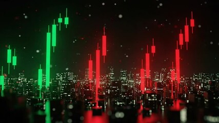 Animated Stock Market Chart Over Abstract Cityscape - Powered by Adobe