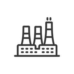 Industrial Factory Outline Icon with Three Chimneys on White Background