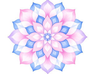 Fototapeta premium Watercolor Style Mandala in Pink and Blue Floral Tones with Soft Edges, Isolated PNG