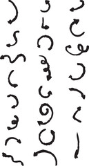 Hand-drawn arrow icon set. A collection of curved
