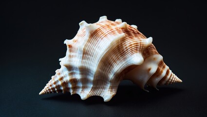 Seashell Resting on a Black Background with Empty Space for Text
