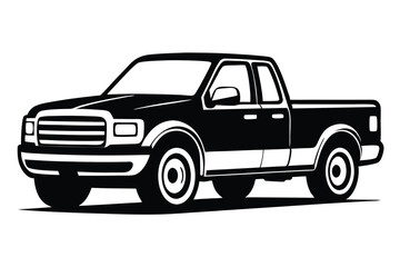 Black and White Illustration of a Classic American Pickup Truck with Detailed Accents
