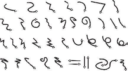 Hand-drawn arrow icon set. A collection of curved