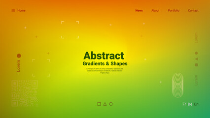 The design features a blend of vibrant gradients transitioning between colors, accompanied by geometric shapes. It serves as an engaging layout for a contemporary website.