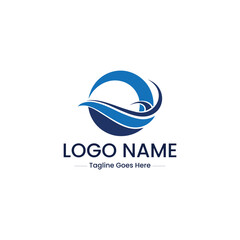 Vector art of water wave logo design in a blue circle isolated on white background