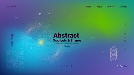 A vibrant and colorful digital artwork features abstract gradients and geometric shapes. The design blends various hues, creating a visually captivating experience.