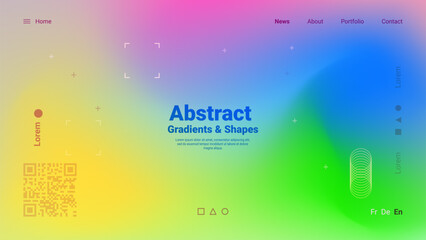 Colorful gradients blend seamlessly on a digital canvas, showcasing abstract shapes and modern typography. This creative layout exemplifies contemporary design aesthetics.