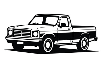 Black and white illustration of an old pickup truck with shadow detail