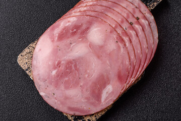 Sliced ham, meat, pork or turkey sausage for sandwiches. Ham slices, food
