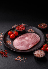 Sliced ham, meat, pork or turkey sausage for sandwiches. Ham slices, food