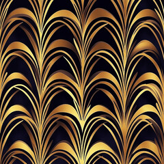 Luxurious art deco fan pattern with gold leaf on a deep navy blue background