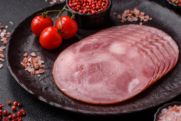 Sliced ham, meat, pork or turkey sausage for sandwiches. Ham slices, food