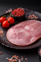Sliced ham, meat, pork or turkey sausage for sandwiches. Ham slices, food