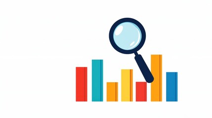 Colorful Bar Graph with Magnifying Glass Symbolizing Data Analysis and Insights for Business Growth