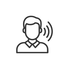 Obraz premium Listening Man Outline Icon with Sound Waves Emanating from Ear
