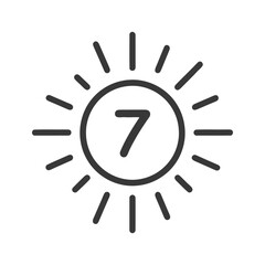 Fototapeta premium Minimalist Sun Icon with Number Seven, Black Outline on White Background