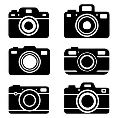 Set of different style black Camera  silhouette on isolated