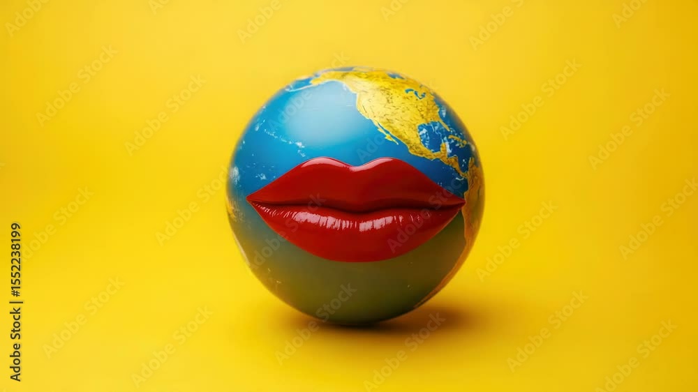 Aufkleber a globe with a bold red lip painted on its surface