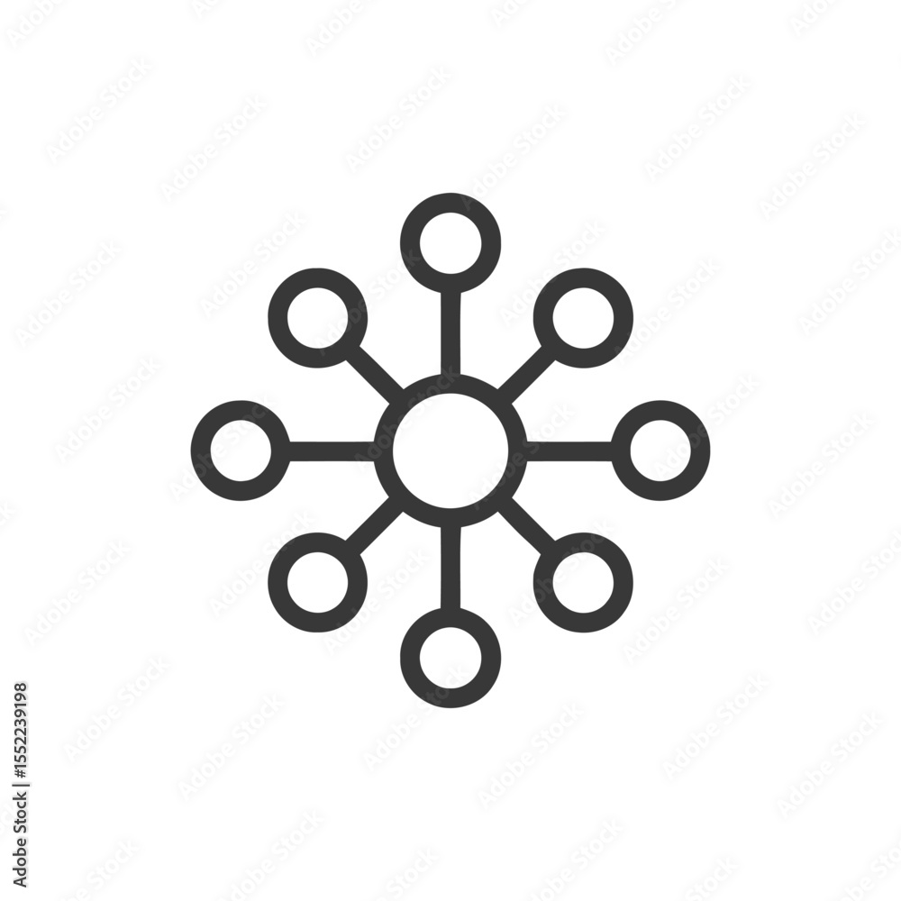 Poster minimalist network icon: central node with connected circular elements