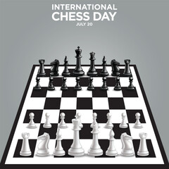 Internationa Chess Day 20 july 2024 .. White and black chess Piecess with Chess Board.eps strategic, decision, leader, win, tower, object, isolated, design, checkmate, leadership, wooden, graphic, cla
