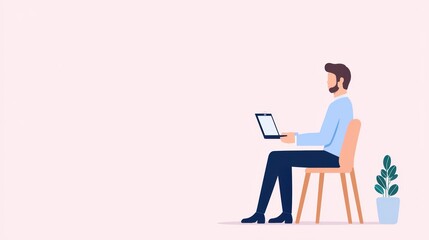 Professional man working on laptop while sitting on chair in modern interior design with plant in minimalistic environment