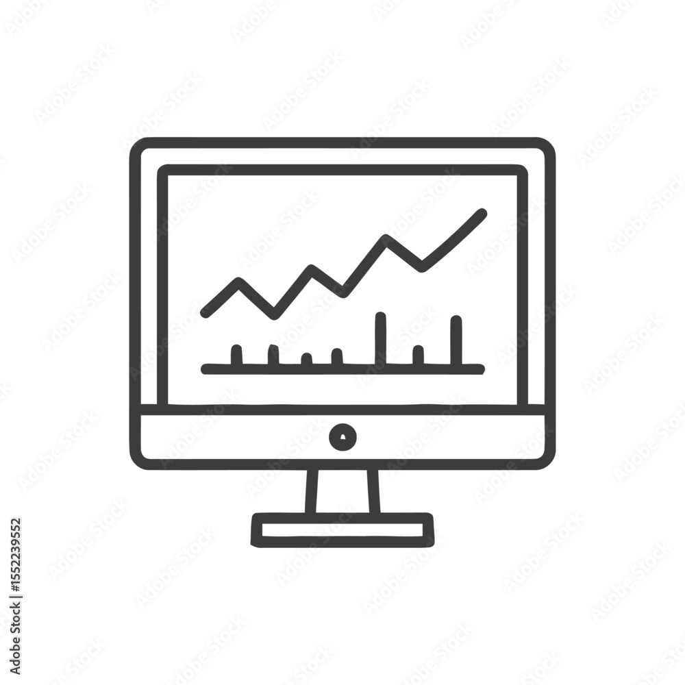 Poster computer screen displaying a rising line graph and bar chart icon