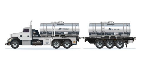 Petroleum liquid oil tanker heavy truck double trailer vector Illustration