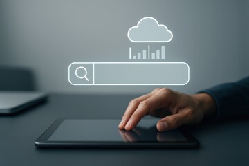 Hand Touching Tablet with Digital Cloud Search Interface