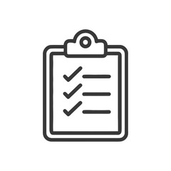 Minimalist Clipboard Icon with Checkmarks and Lines on White Background