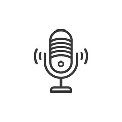 Retro Microphone Icon with Sound Waves, Podcast Symbol, Vector Illustration