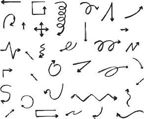 Hand-drawn arrow icon set. A collection of curved