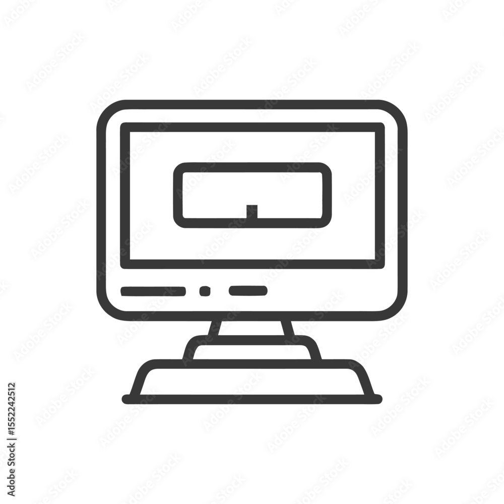 Poster retro computer icon: classic design with rounded edges and simple lines