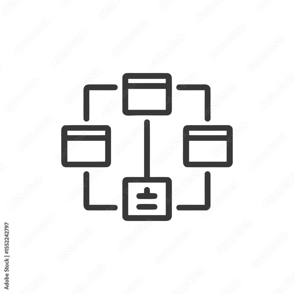 Poster data flow diagram icon: connected nodes and data processing