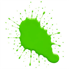 Vibrant green paint splash on a white background with dynamic drips and splatters. Ideal for abstract art, creative designs, or bold projects.