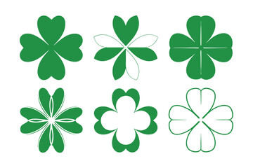 Stylish Green Four-Leaf Clover Vector Icon Collection for Luck and Creative Projects on Adobe Stock Marketplace