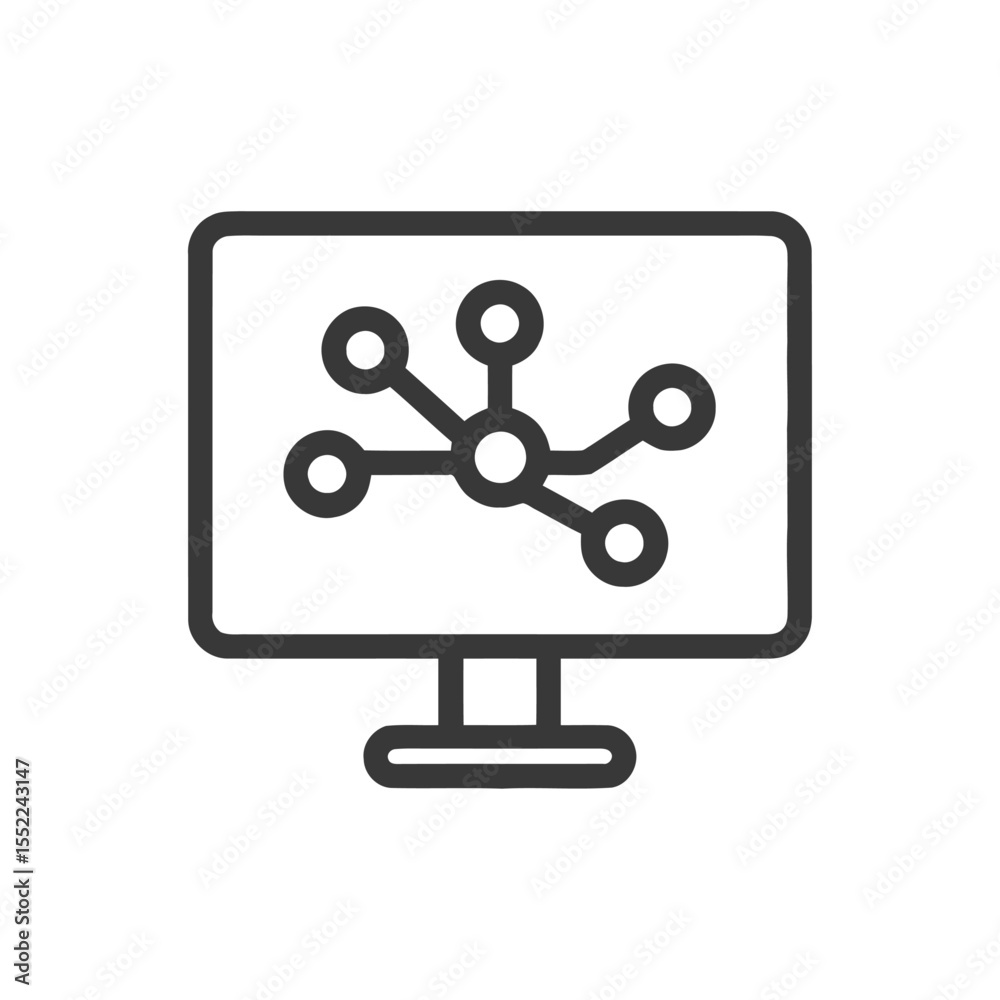 Poster network visualization: computer monitor displaying connected nodes icon