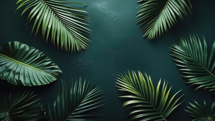 Tropical Palm Leaf. Flat Lay, Top View. With Empty Copy Space For Text