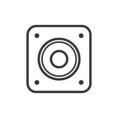 Minimalist Speaker Icon: Square Frame, Concentric Circles, Mounting Points