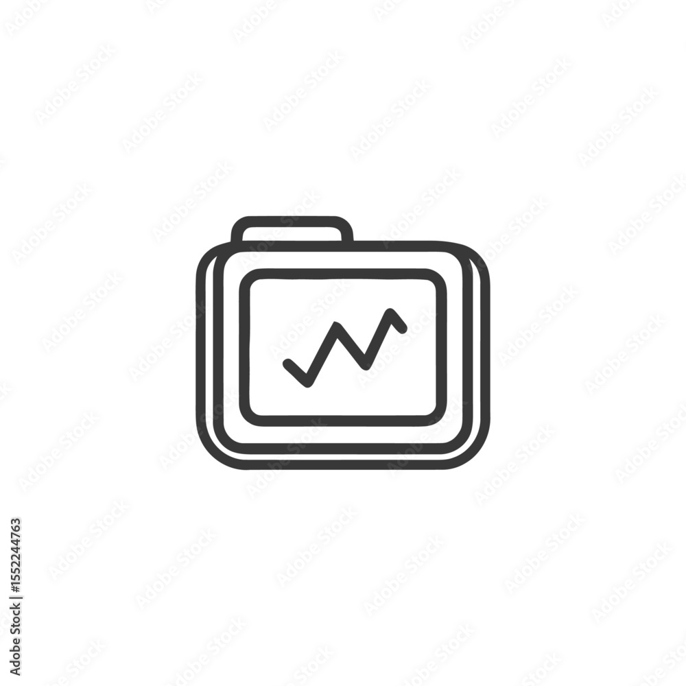 Poster minimalist line art icon: data tracking device displaying fluctuating graph