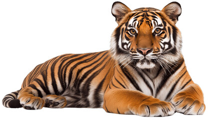 Fototapeta premium Tiger lies down and looks forward.