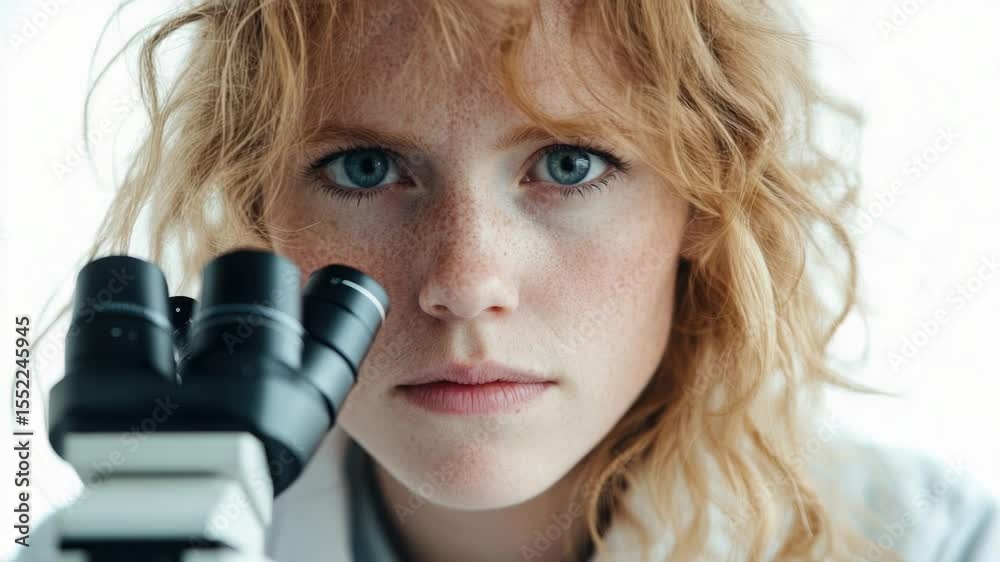Aufkleber close-up of a person studying with a microscope, suitable for science and education contexts