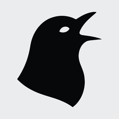 Silhouette raven head profile open beak black and white Vector illustration