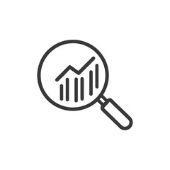 Magnifying Glass Inspecting a Rising Bar Graph, Data Analysis Icon